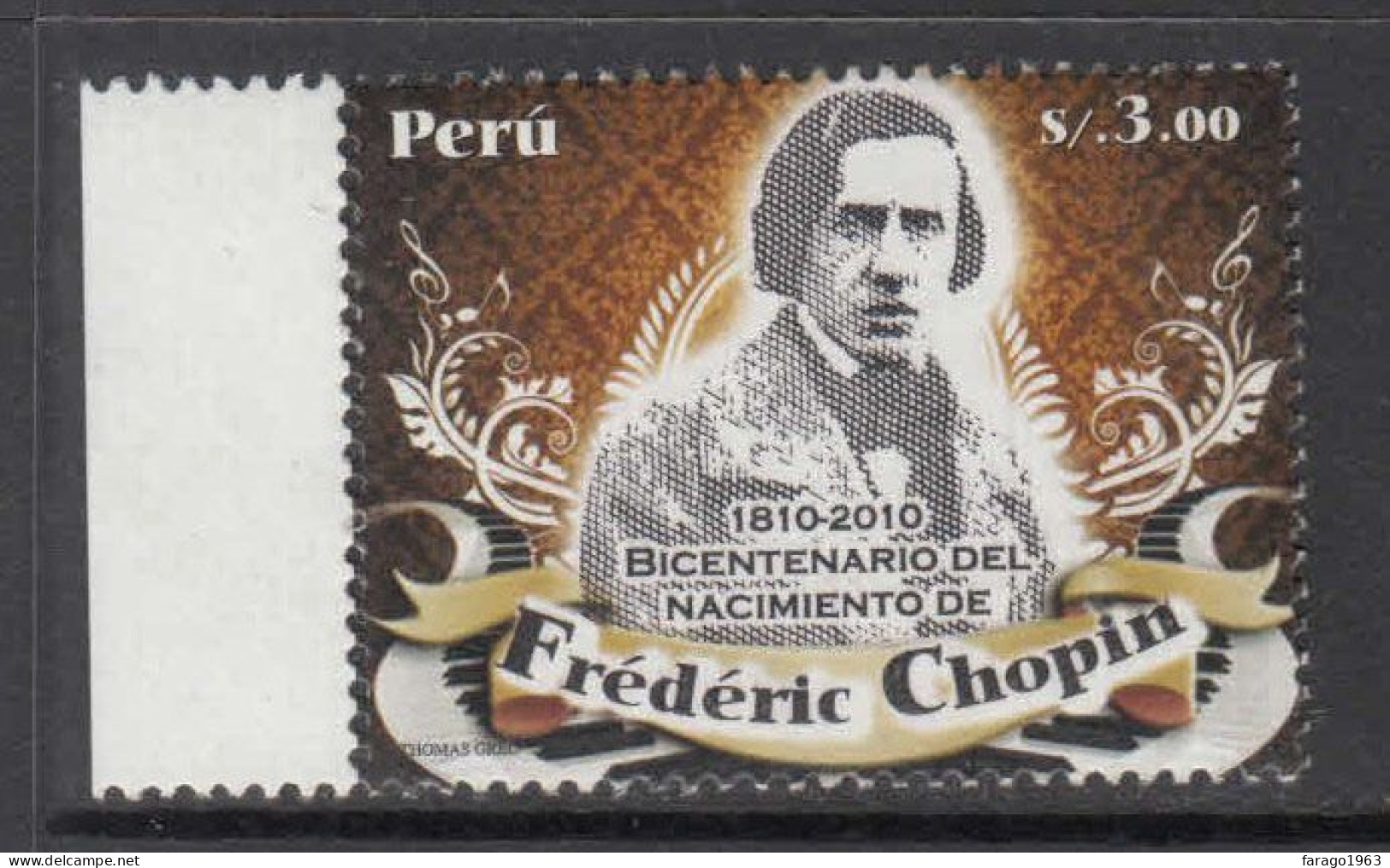 2010 Peru Chopin Music Composer Complete Set Of 1 MNH - Pérou