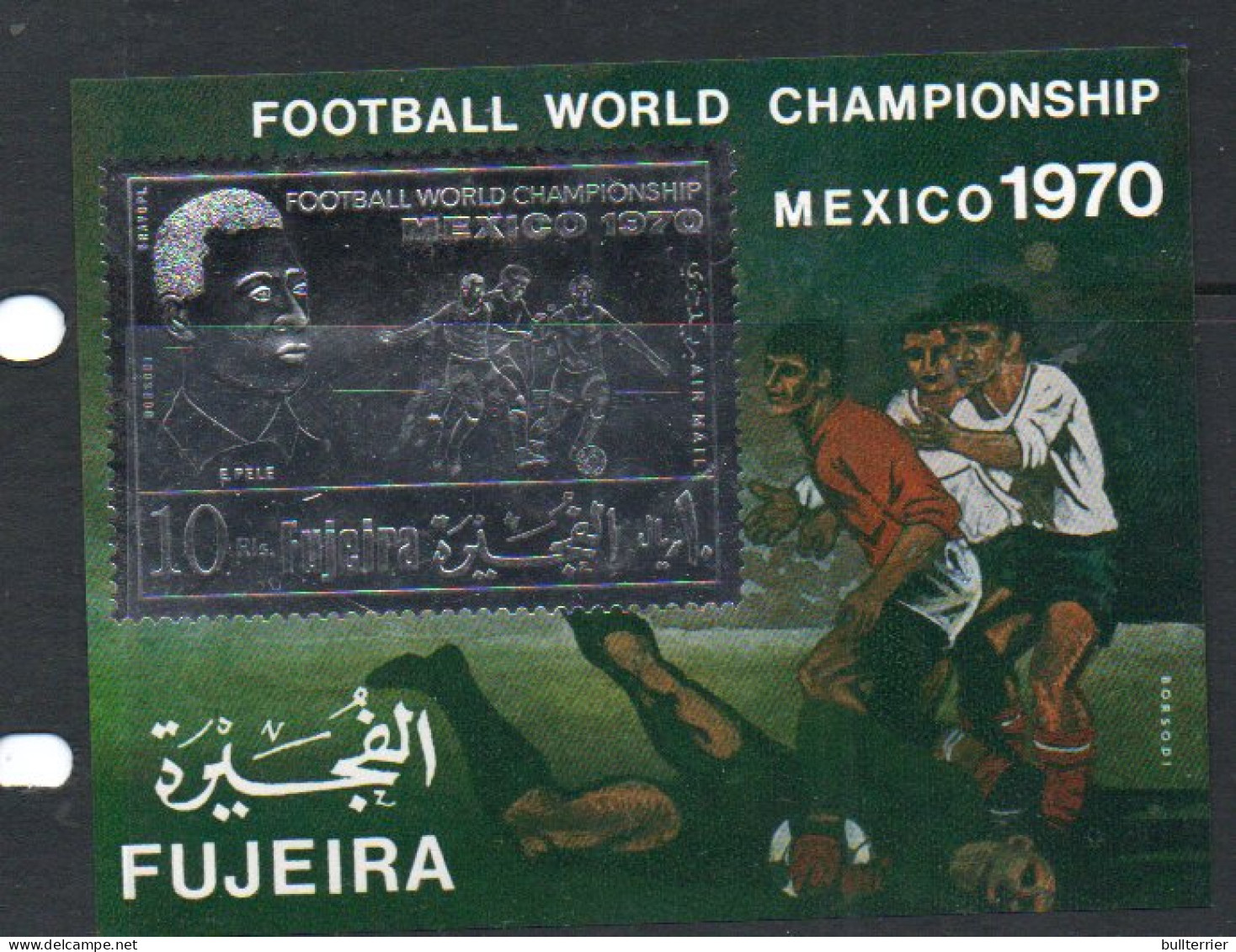 SOCCER - FUJEIRA - 1970- MEXICO WORLD CUP SILVER S/SHEET (micB37B) MINT NEVER HINGED,  - 1970 – Mexico