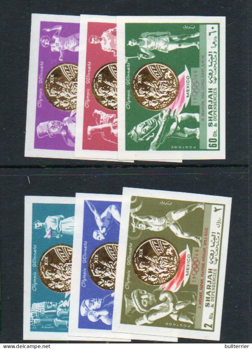 OLYMPICS -SHARJAH - 1968 -MEXICO  OLYMPICS MEDALS SET OF 6 IMPERF  (mic518/23B) MINT NEVRE HINGED,  - Estate 1968: Messico