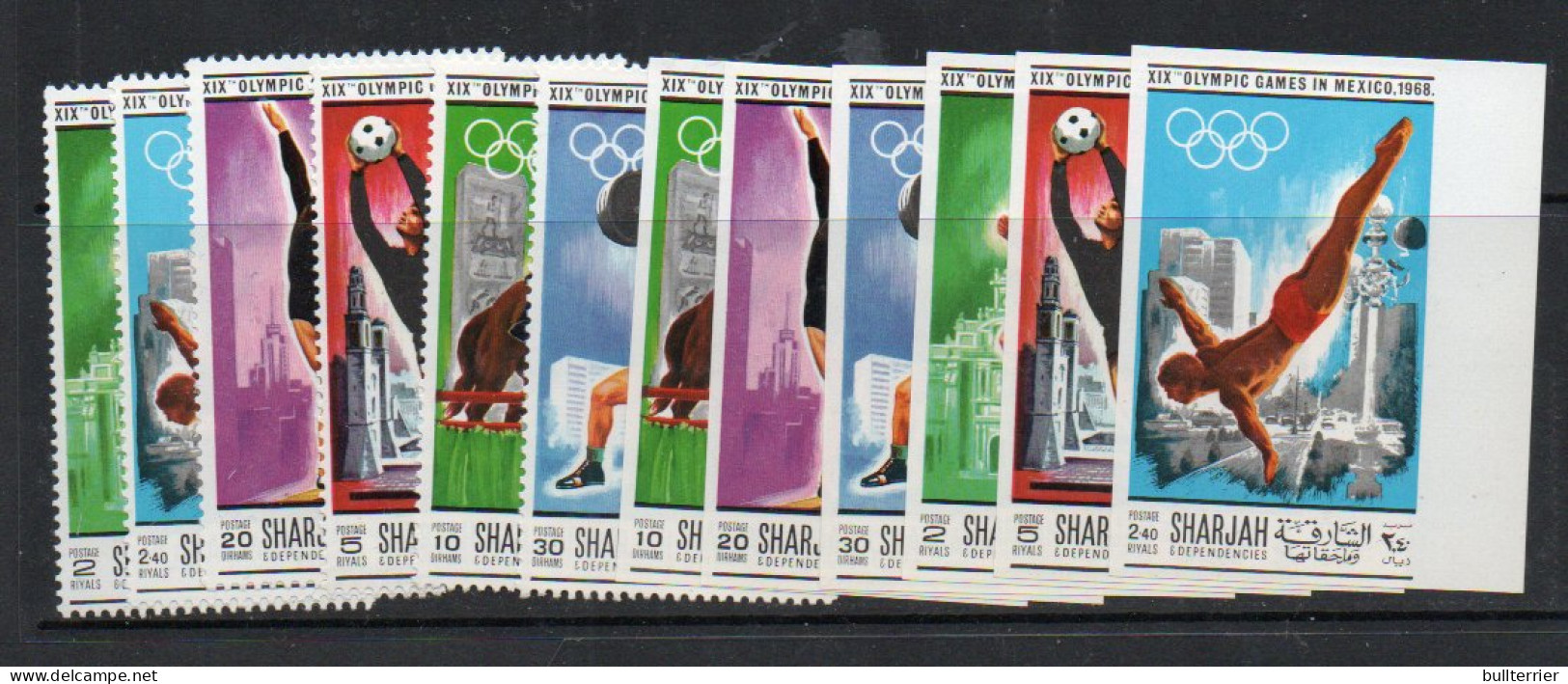 OLYMPICS -SHARJAH - 1968 -MEXICO  OLYMPICS SETS OF 6 PERF & IMPERFORATE (mic489/494 A&B) MINT NEVRE HINGED,  - Verano 1968: México