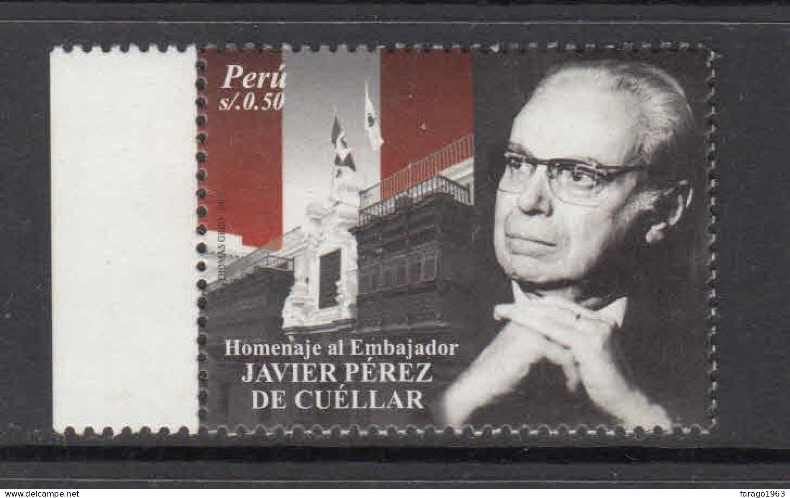 2010 Peru United Nations UN De Cuellar Flags Complete Set Of 1 MNH - Peru