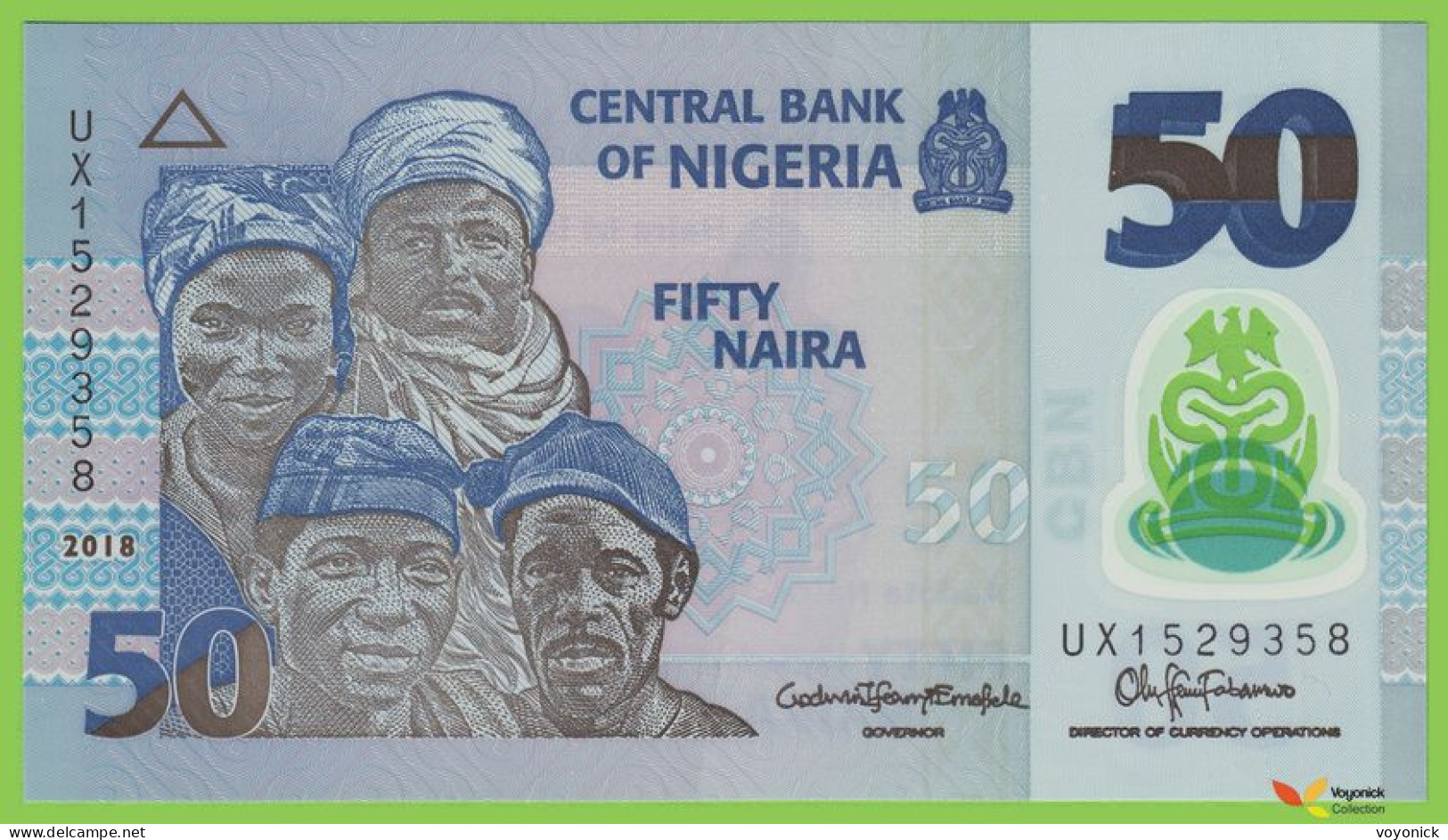 Voyo NIGERIA 50 Naira 2018 P40h B236k UX UNC Polymer - Nigeria