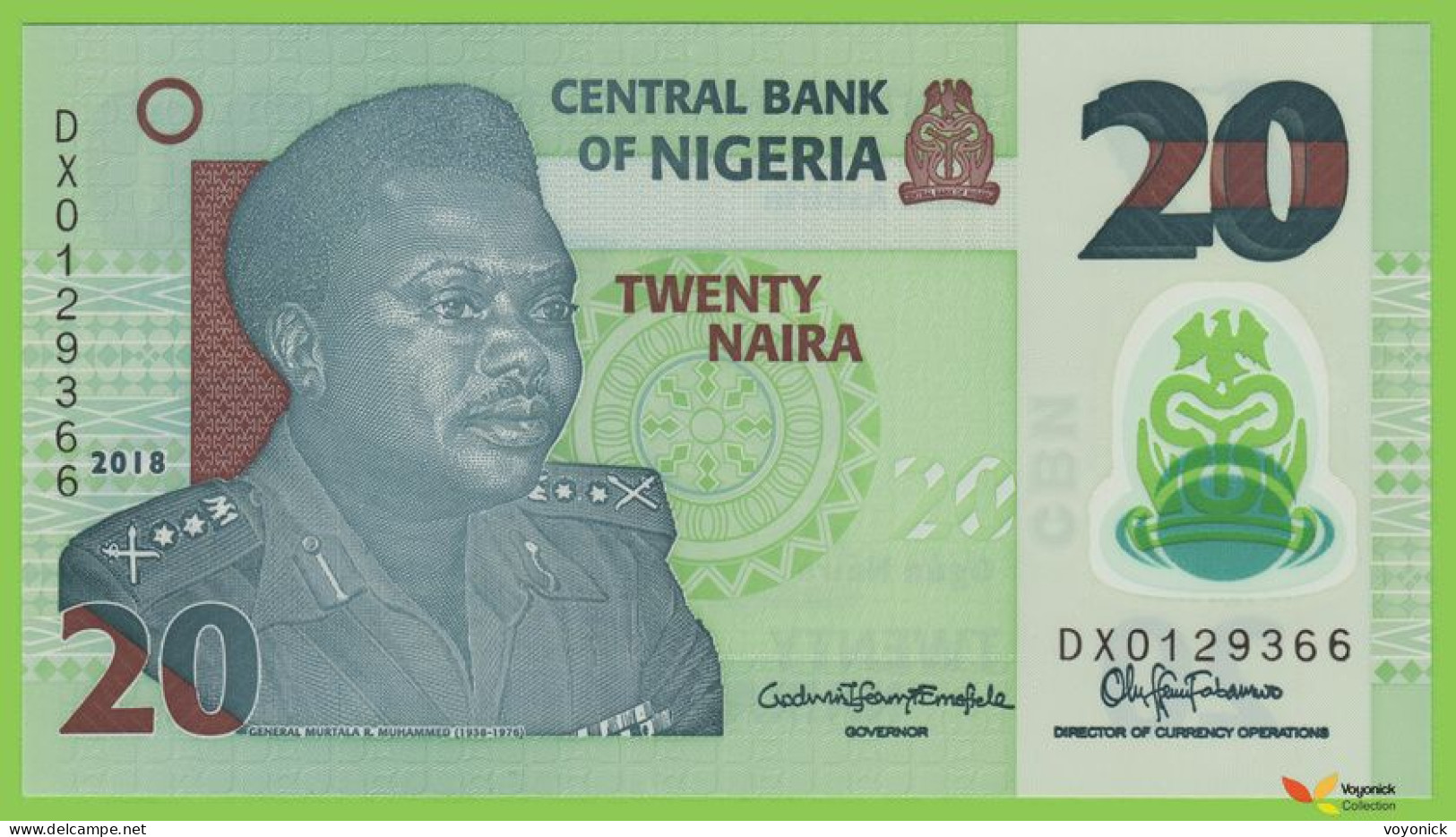 Voyo NIGERIA 20 Naira 2018 P34n(1) B232r DX UNC Polymer - Nigeria