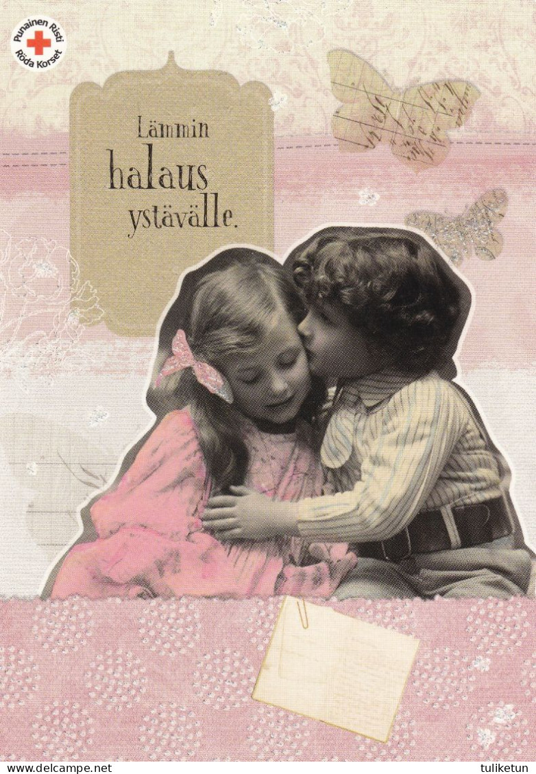 Postal Stationery - Girl And Boy Are Hugging - Heart - Red Cross - Suomi Finland - Postage Paid - Postal Stationery