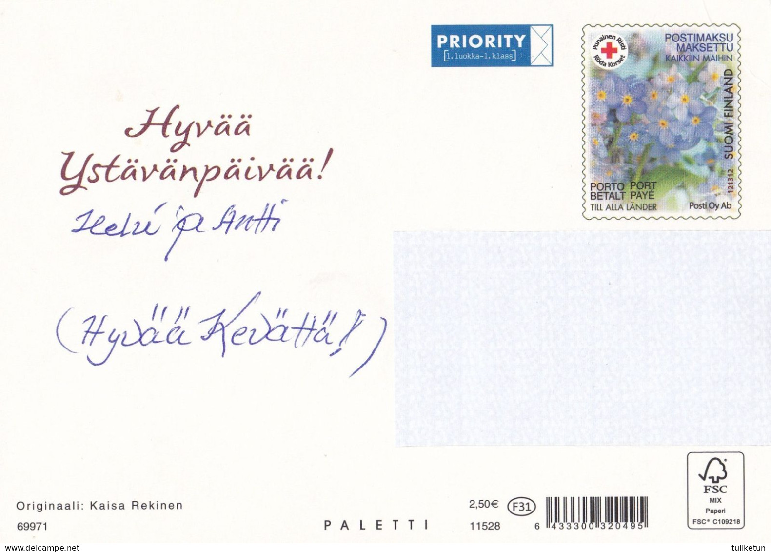 Postal Stationery - Girl And Boy Are Hugging - Heart - Red Cross - Suomi Finland - Postage Paid - Postwaardestukken