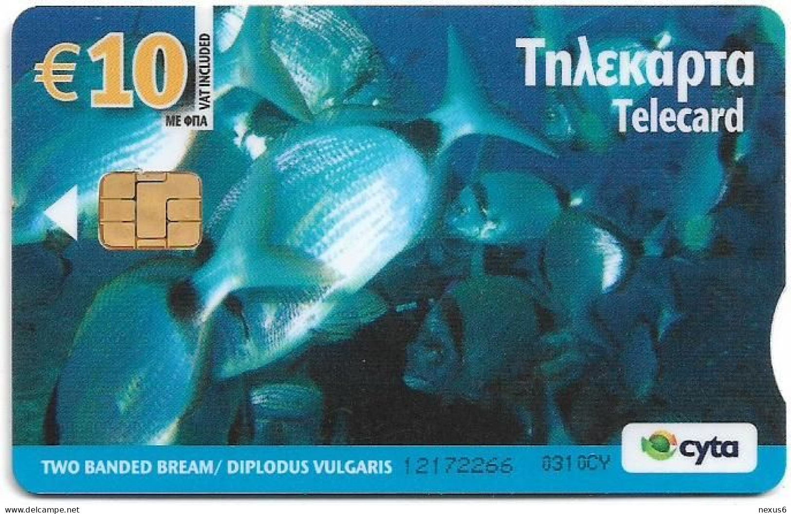 Cyprus - Cyta (Chip) - Two Banded Bream, Diplodus Vulgaris, 01.2010, 10€, 20.000ex, Used - Chipre