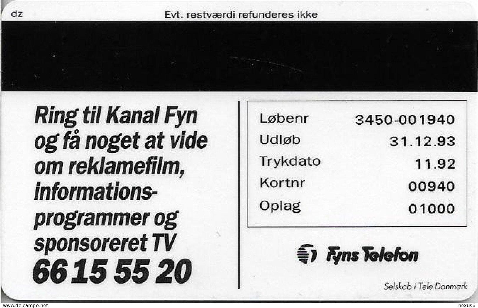 Denmark - Fyns - Kanal Fyn - TDFP004 - 11.1992, 1.000ex, 10kr, Used - Denemarken