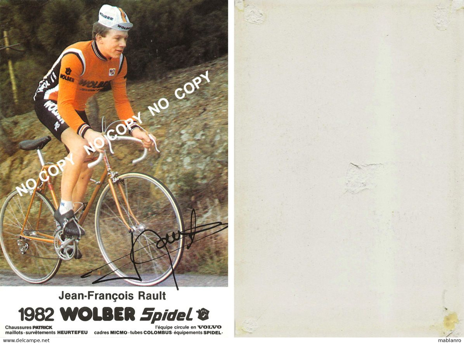 CARTE CYCLISME JEAN FRANCOIS RAULT TEAM WOLBER 1982 ( VOIR PARTIE ARRIERE ) - Cyclisme