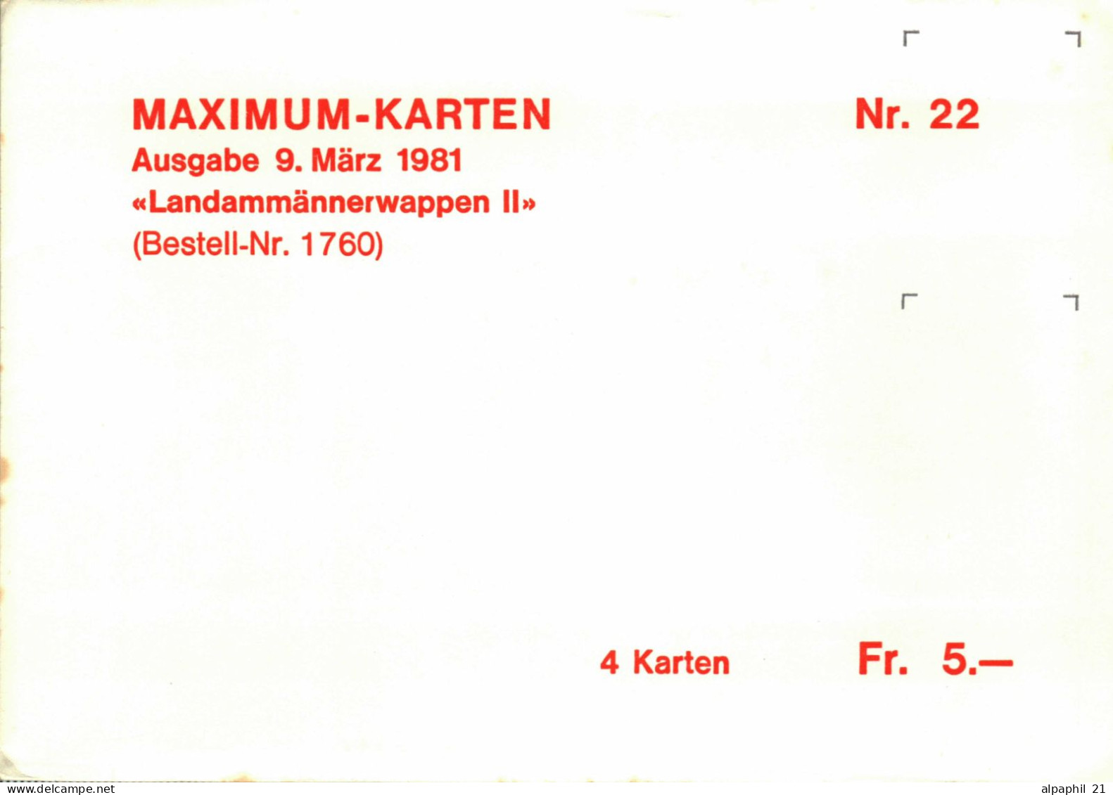 Liechtenstein 1981 Maximum-Karten X4 Nr. 22 - Usados