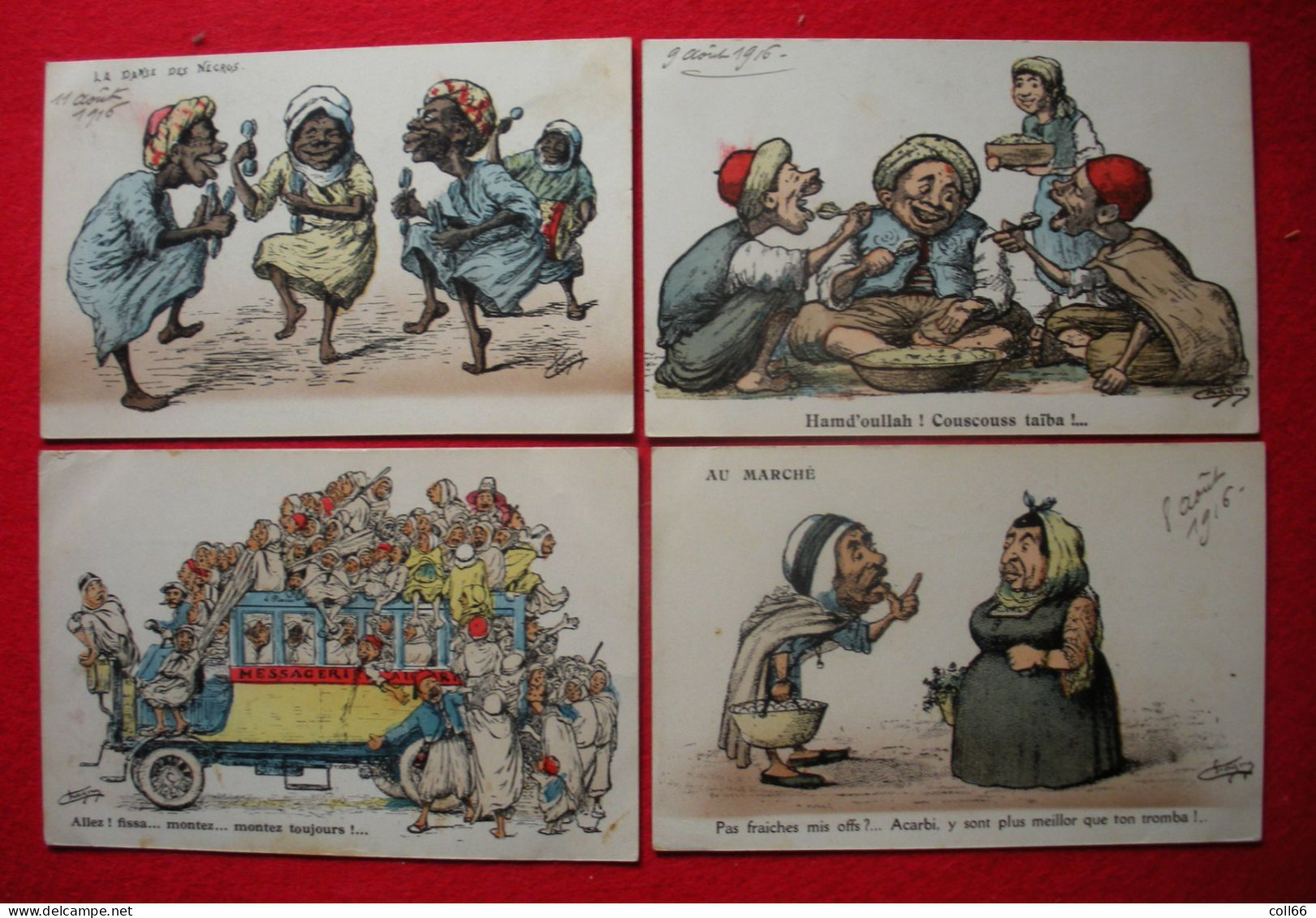 1916 Lot De 12 Cartes Postales Par Chagny Types Algériens & Scènes Cachet 9 Reg Marche Tirailleurs Algériens Dos Scanné - Chagny