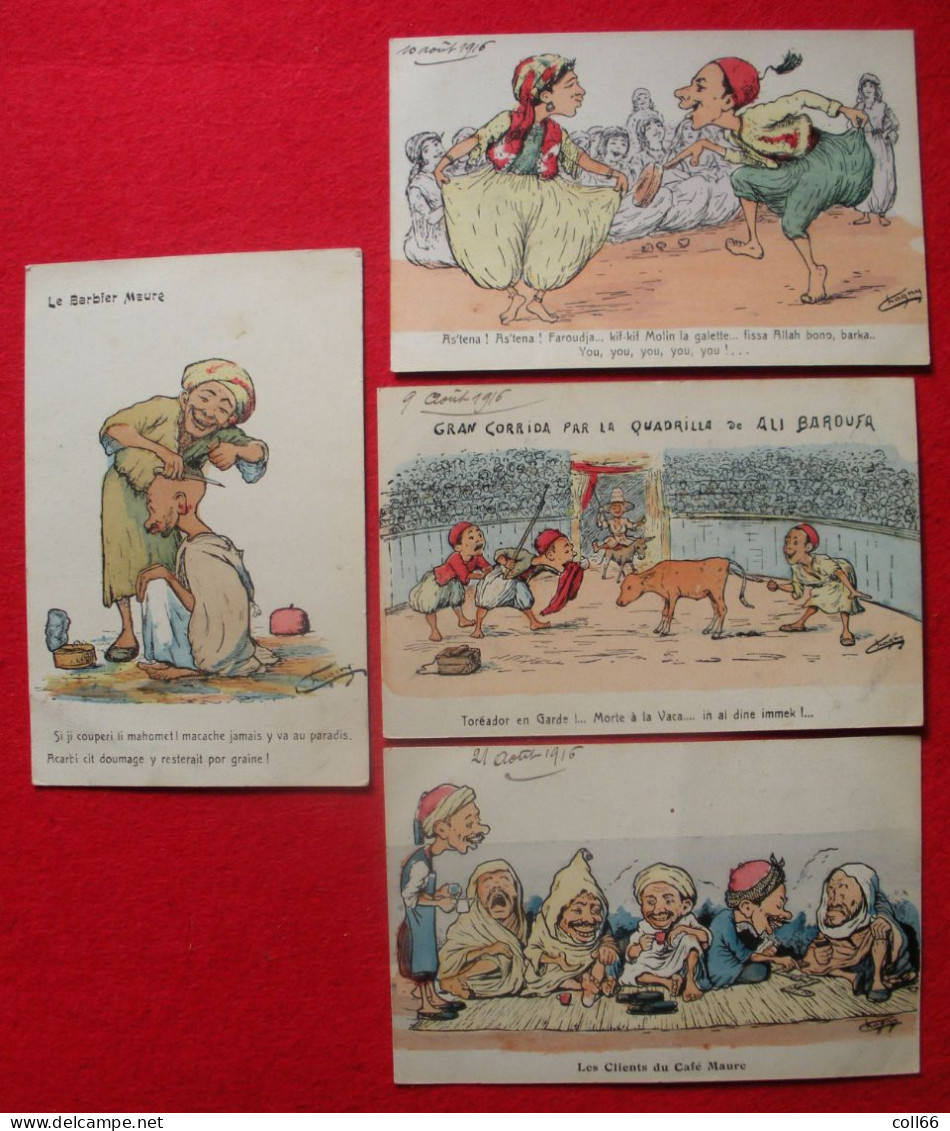 1916 Lot De 12 Cartes Postales Par Chagny Types Algériens & Scènes Cachet 9 Reg Marche Tirailleurs Algériens Dos Scanné - Chagny