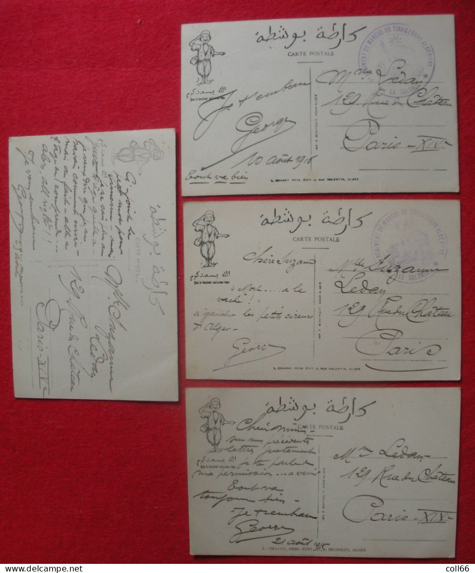 1916 Lot De 12 Cartes Postales Par Chagny Types Algériens & Scènes Cachet 9 Reg Marche Tirailleurs Algériens Dos Scanné - Chagny