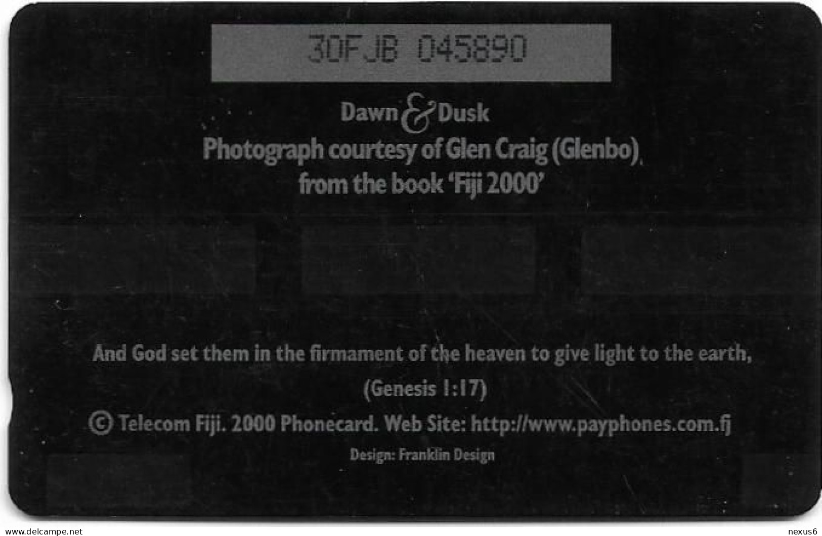 Fiji - Tel. Fiji - Dawn To Dusk - Palms - 30FJB - 2000, 3$, Used - Figi