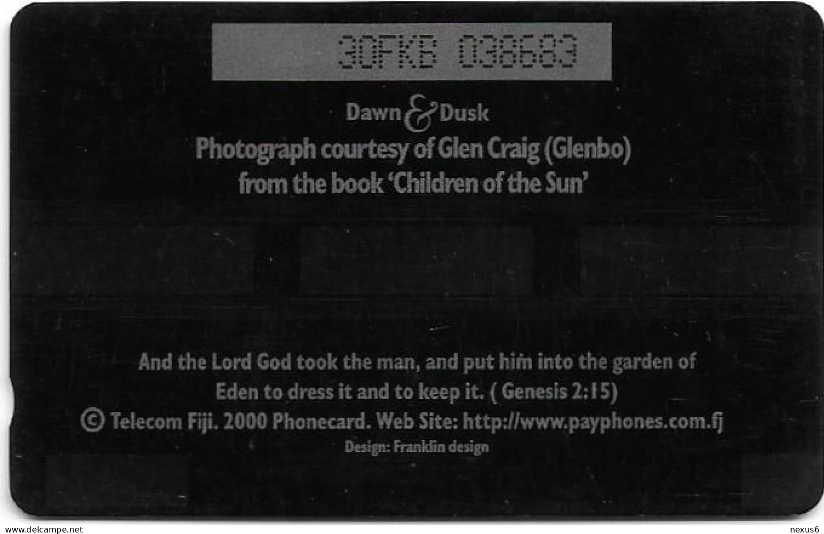 Fiji - Tel. Fiji - Dawn To Dusk - Palm Tree At Sunset - 30FKB - 2000, 3$, Used - Fidji