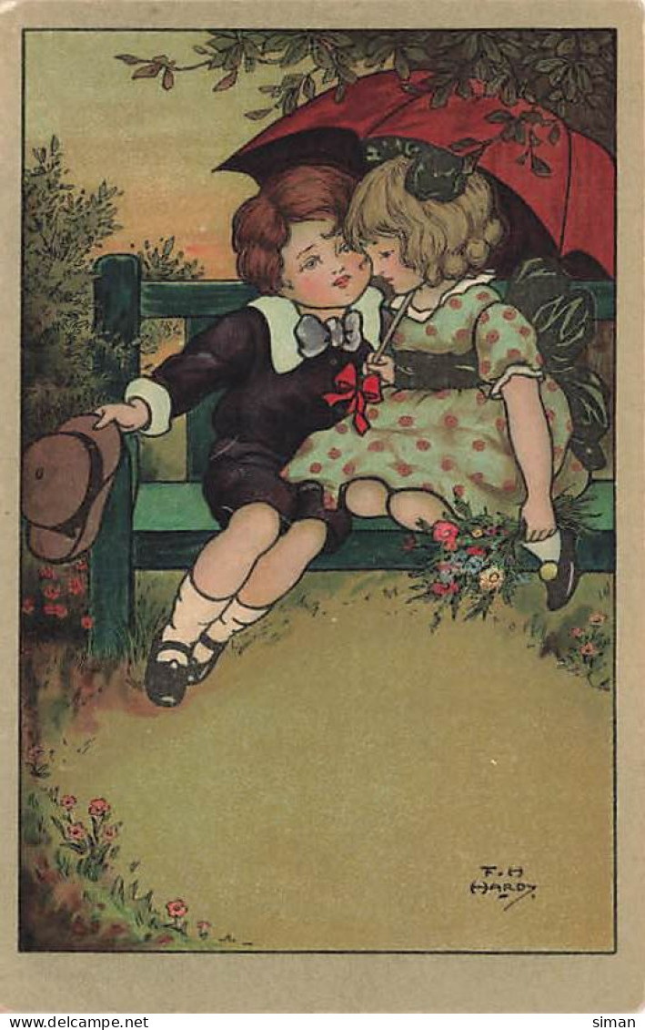 N°24809 - Illustrateur Florence Hardy - Garçon Flirtant Avec Une Fillette, Assis Sur Un Banc - Hardy, Florence