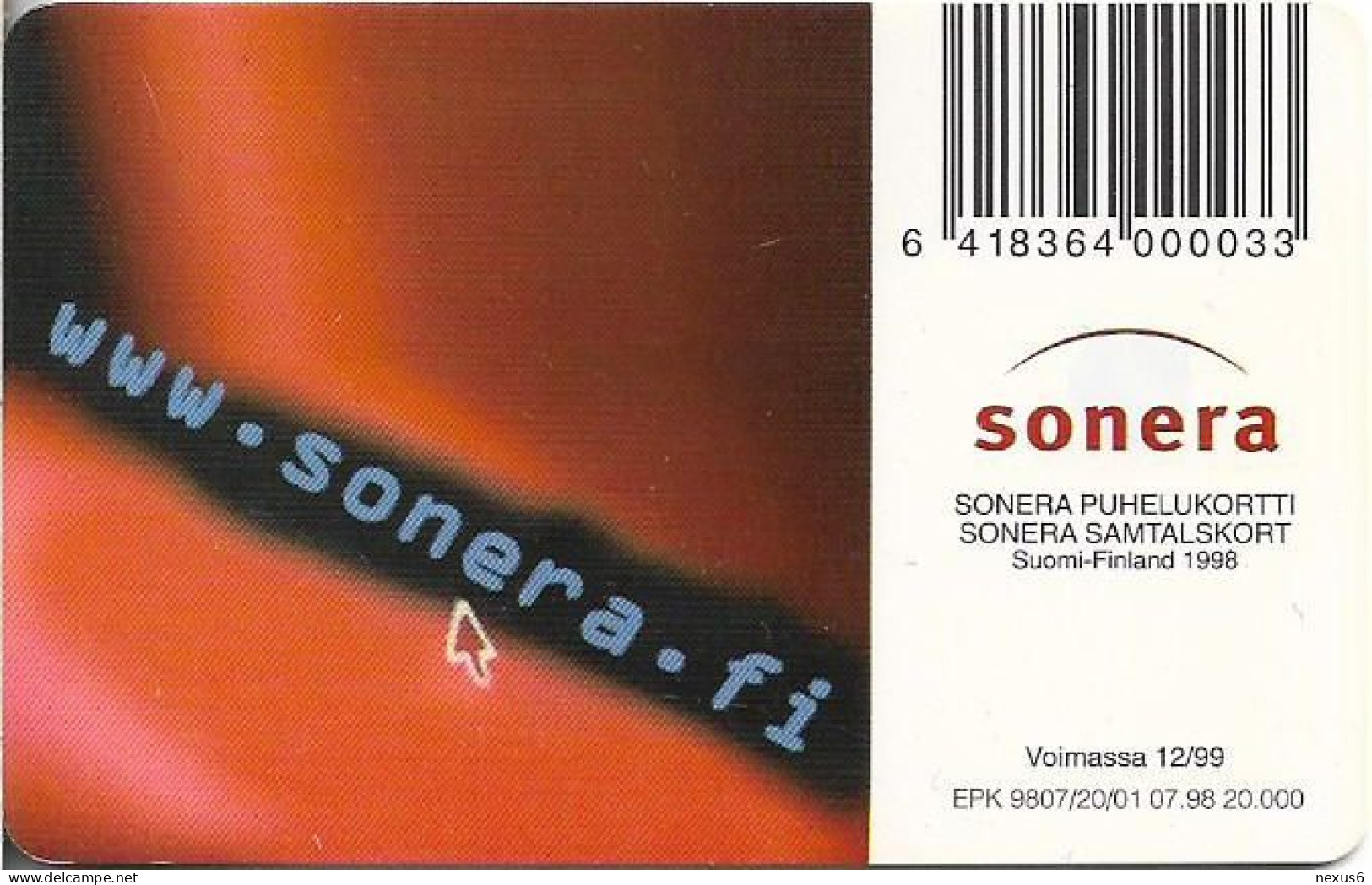 Finland - Sonera (Chip) - D Series - Yellow Cord, 07.1998, Chip GD04, 100Mk, 20.000ex, Used - Finnland