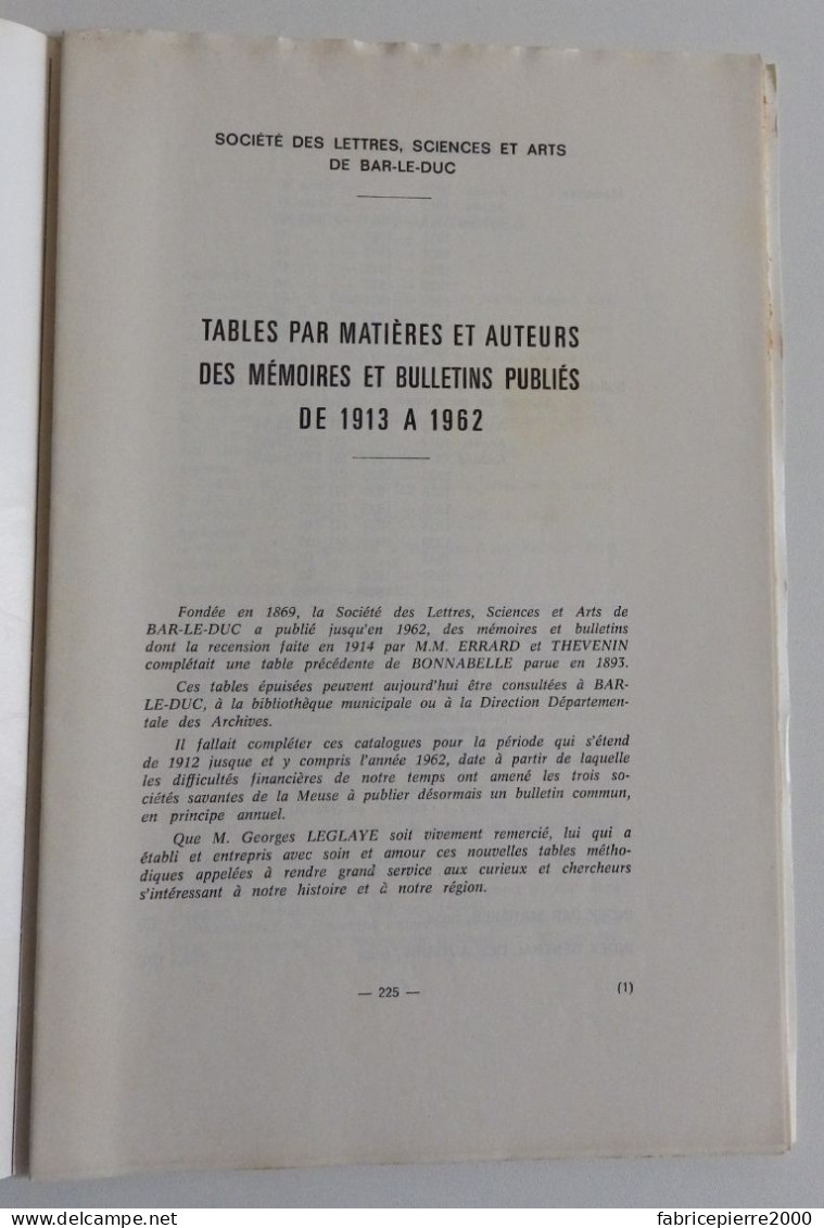 BULLETIN DES SOCIETES D'HISTOIRE ET D'ARCHEOLOGIE DE LA MEUSE N°11 1974 TBE Bar-le-Duc Verdun Commercy - Lorraine - Vosges