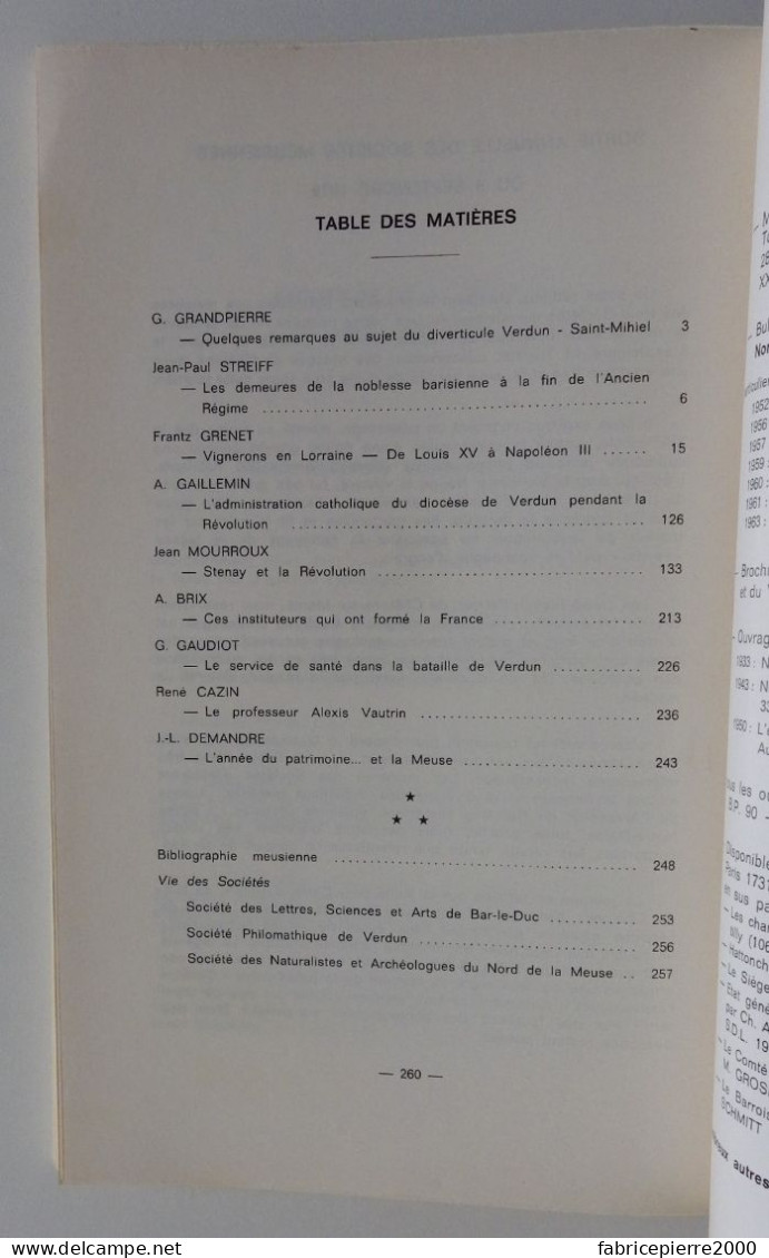 BULLETIN DES SOCIETES D'HISTOIRE ET D'ARCHEOLOGIE DE LA MEUSE N°16 1979-1980 EXCELLENT ETAT Bar-le-Duc Verdun Commercy - Lorraine - Vosges