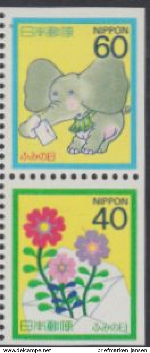 Japan Mi.Nr. Zdr.1746Eru+47Ero Tag Des Briefschreibens, Elefant, Blumen - Autres & Non Classés