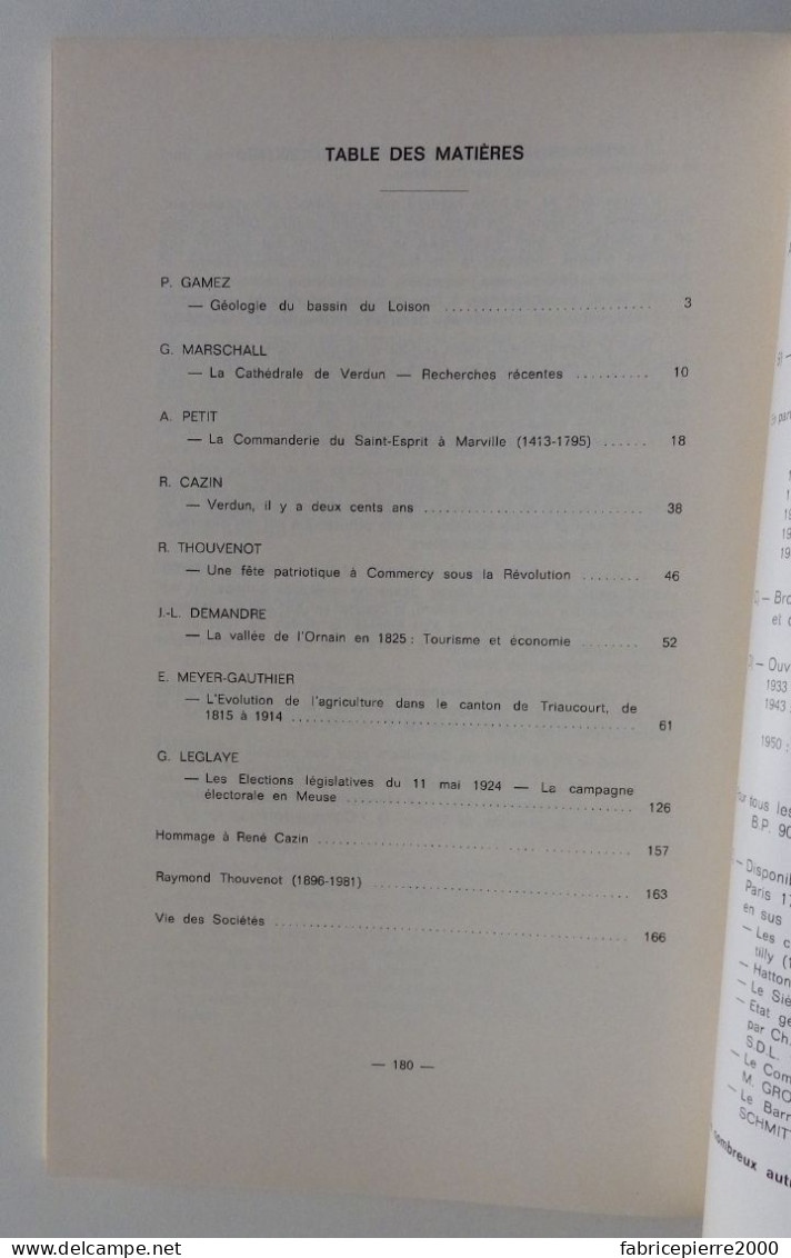 BULLETIN DES SOCIETES D'HISTOIRE ET D'ARCHEOLOGIE DE LA MEUSE N°17 1981 EXCELLENT ETAT Bar-le-Duc Verdun Commercy - Lorraine - Vosges