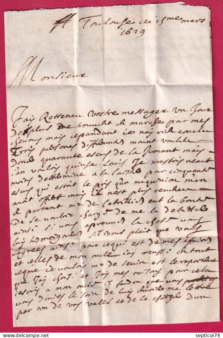 LETTRE DE TOULOUSE 1629 HAUTE GARONNE POUR LAUTREC TARN INDICE 18 LETTRE - ....-1700: Précurseurs