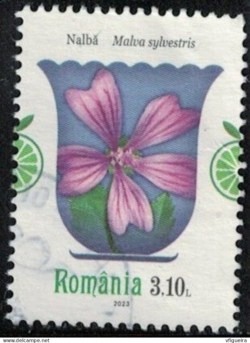 Roumanie 2023 Oblitéré Used Plantes Médicinales Malva Sylvestris Grande Mauve Y&T RO 6964 SU - Gebraucht