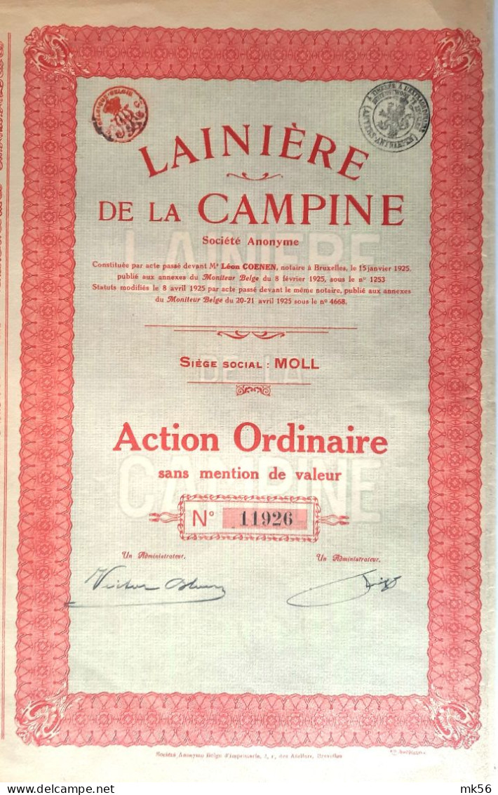 Lainière De La Campine - Mol  - 1925 - Textile