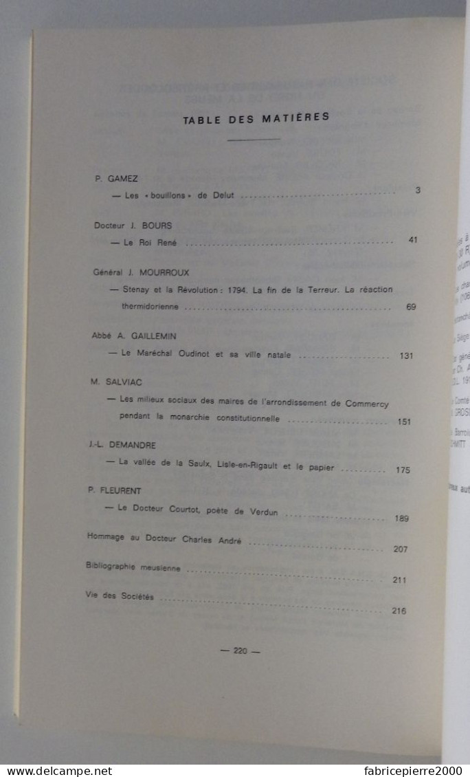 BULLETIN DES SOCIETES D'HISTOIRE ET D'ARCHEOLOGIE DE LA MEUSE N°18 1982 EXCELLENT ETAT Bar-le-Duc Verdun Commercy - Lorraine - Vosges