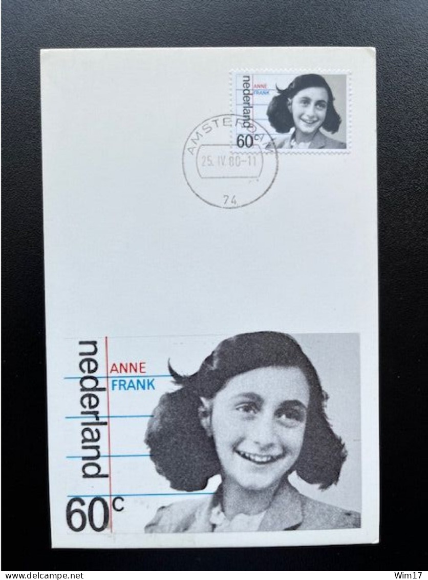 NETHERLANDS 1980 ANNE FRANK MAXIMUM CARD NEDERLAND - Maximumkaarten