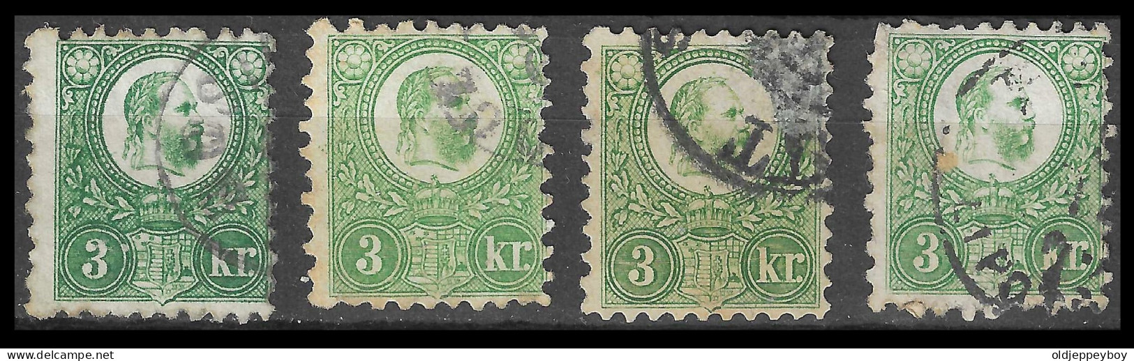 HONGRIE - HUNGARY - UNGARN / 1871 3 Kr. Engraved, 4 X  Different  Shades Used, . Michel 9a-c - Gebruikt