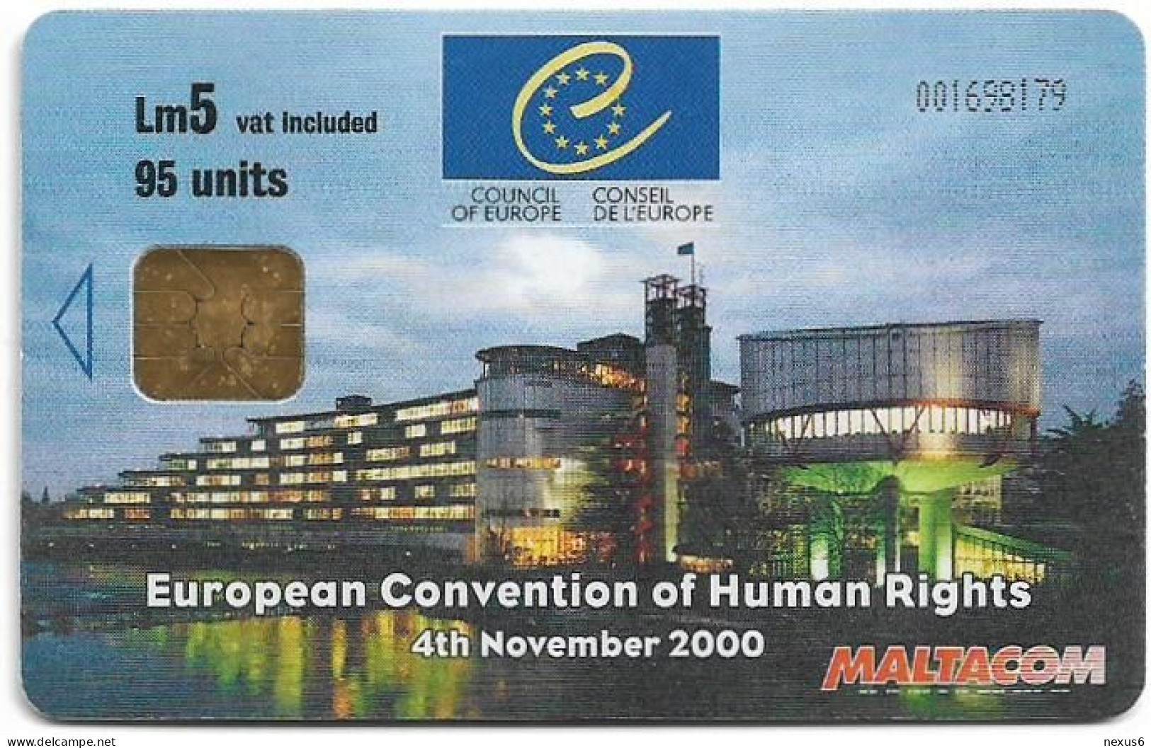 Malta - Maltacom - Human Rights European Convention, 11.2000, 95U, 15.000ex, Used - Malte