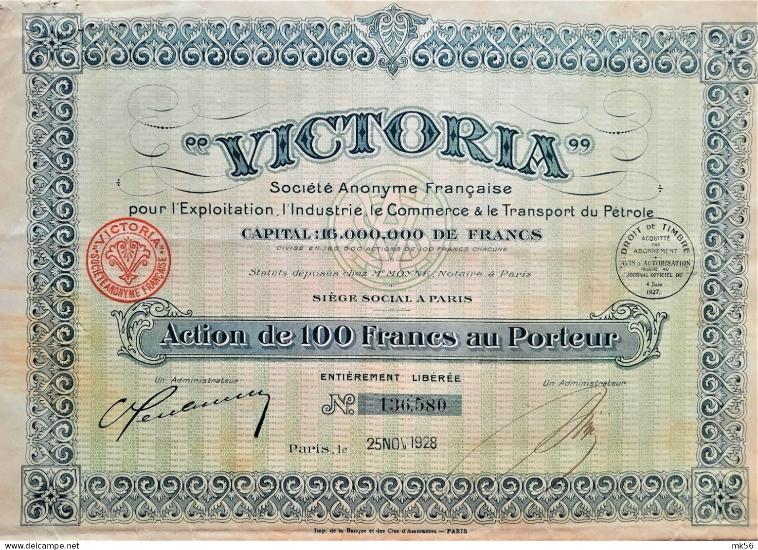 Victoria  - S.A.française Pour L'exploitation , L'industrie, Le Commerce Et Le Transport De Pétrole - 1928 - Paris - Petróleo