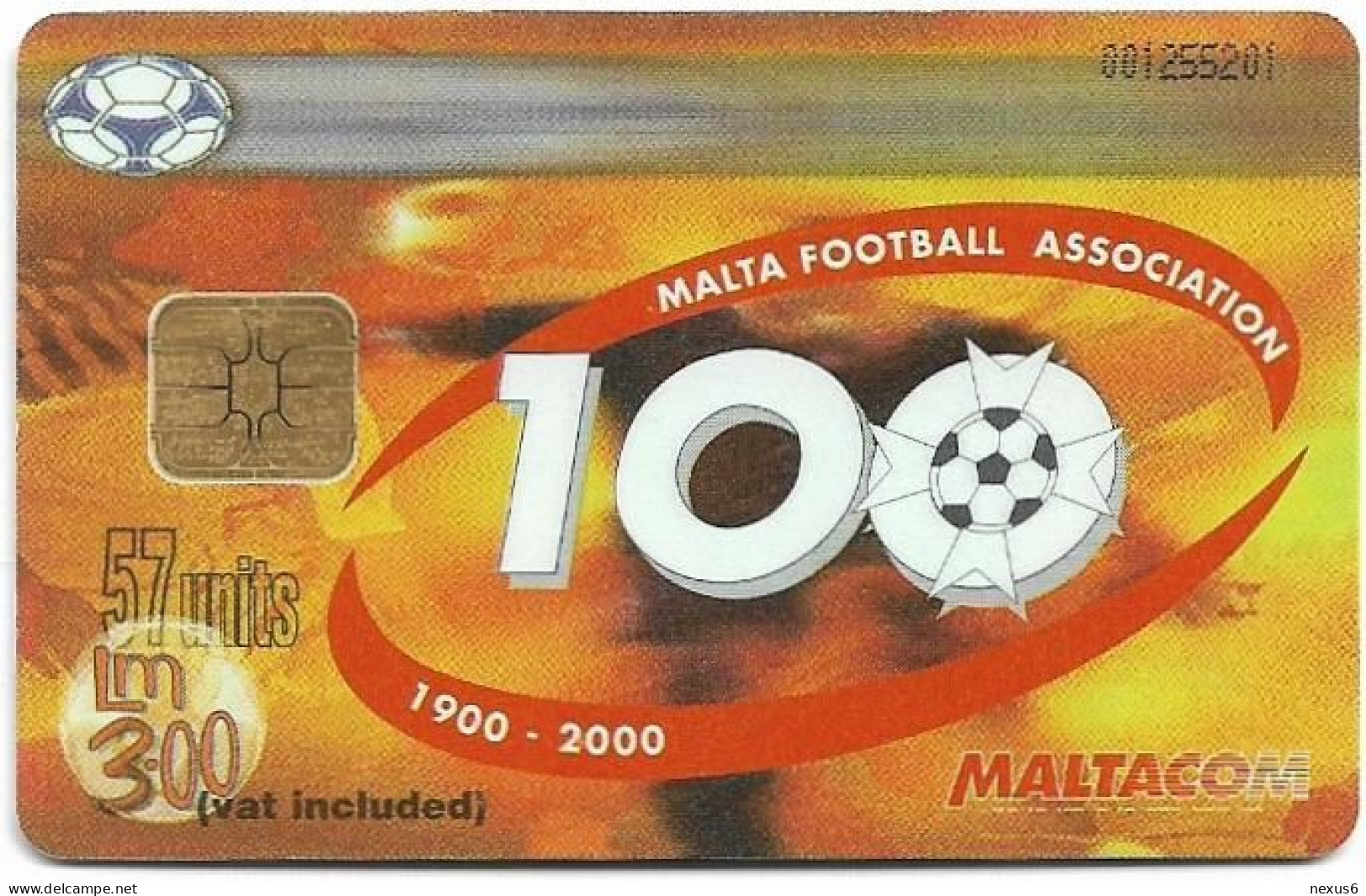 Malta - Maltacom - Malta Football Association 100 Years, 08.2000, 57U, 10.000ex, Used - Malte