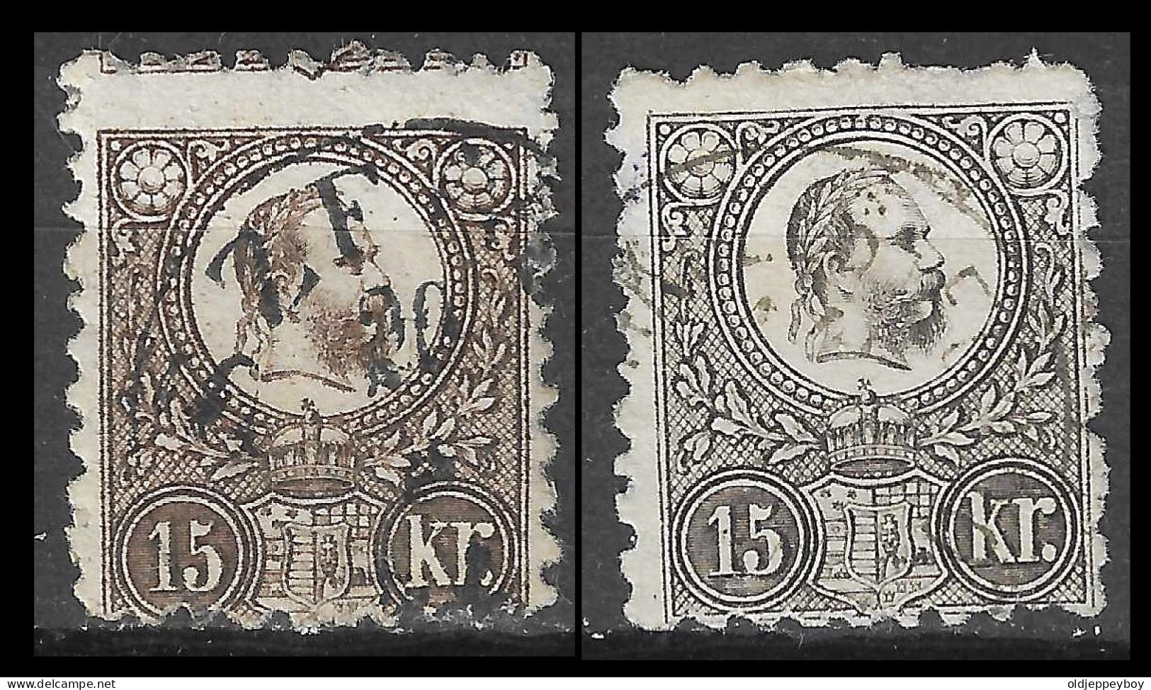 HONGRIE - HUNGARY - UNGARN / 1871   15 Kr. Engraved, Two Shades Used, . Michel 12a, 12b - Oblitérés