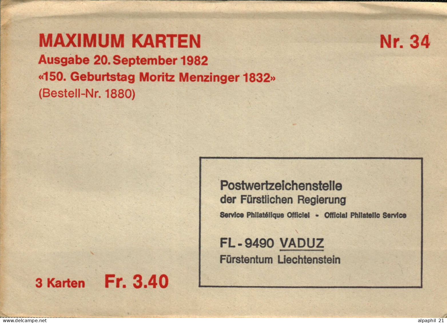 Liechtenstein 1982 Maximum-Karten X3 Nr. 34 - Usados