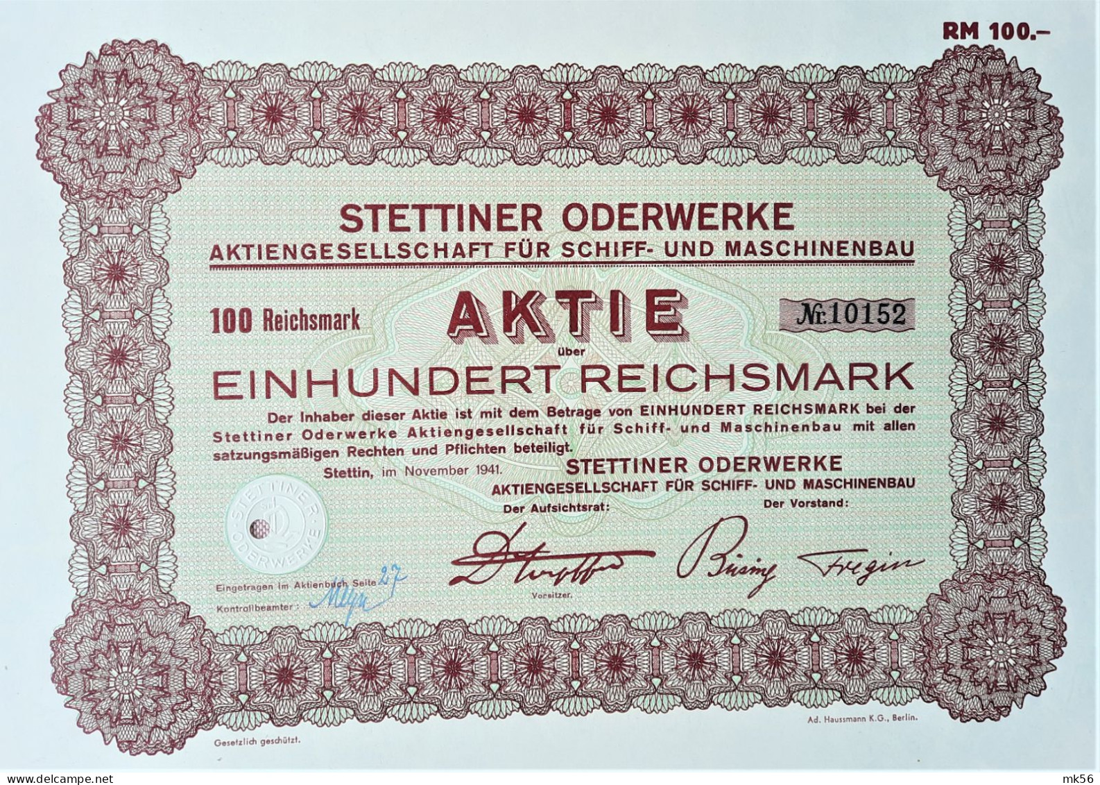 Stettiner Oderwerke - A.G. Für Schiff- Und Maschinenbau - Stettin - 1941 - Industrie