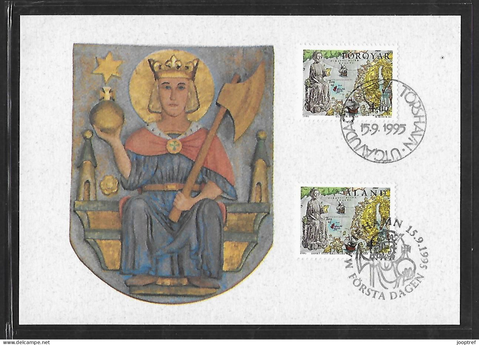 1995  Joint Aland And Faroe, OFFICIAL MIXED FDC MAXIMUM CARD WITH BOTH STAMPS: King Olof II - Joint Issues