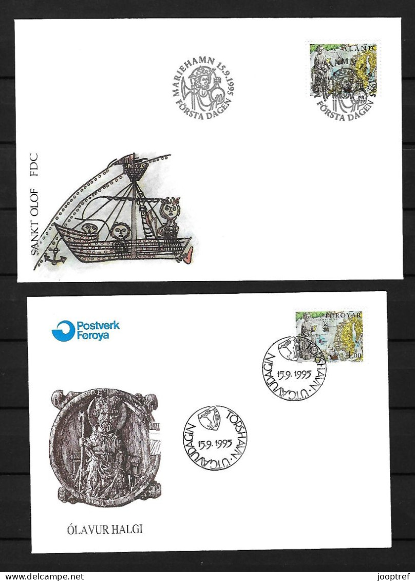 1995  Joint Aland And Faroe, BOTH OFFICIAL FDC'S WITH STAMP:  King Olof II - Emissions Communes