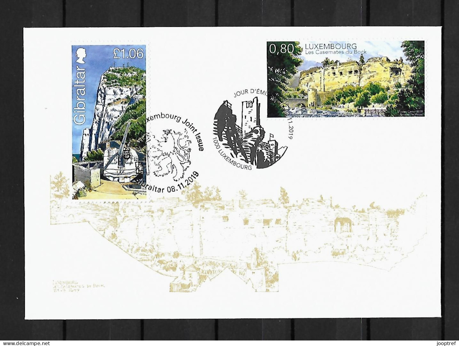 2019 Joint Luxembourg And Gibraltar. MIXED FDC LUXEMBOURG WITH BOTH STAMPS: Casemates - Emissions Communes