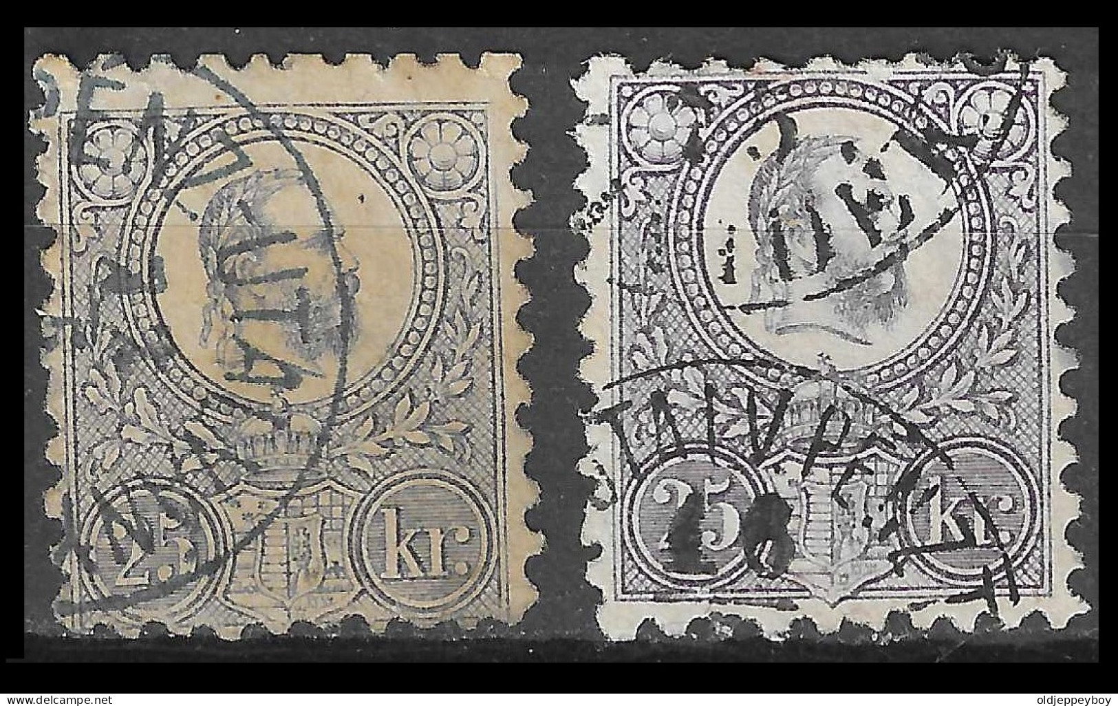 HONGRIE - HUNGARY - UNGARN / 1871   25 Kr. Engraved, Two Shades Used, . Michel 13a, 13b Cancel PENZ-UTALVANY - Usado