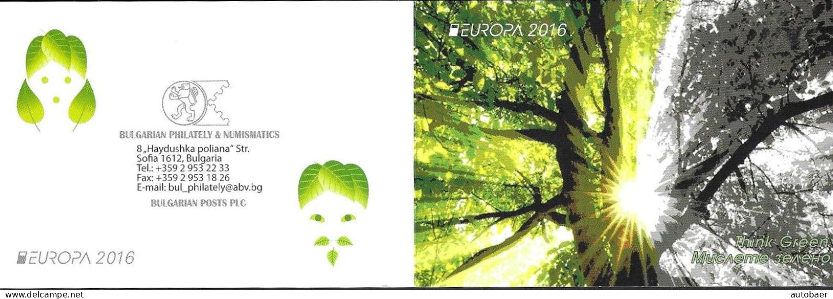 Bulgaria Bulgarie Bulgarien 2016 Europa Cept Think Green Michel MH 16 (5255-56) Booklet MNH Neuf Postfrisch ** - 2016