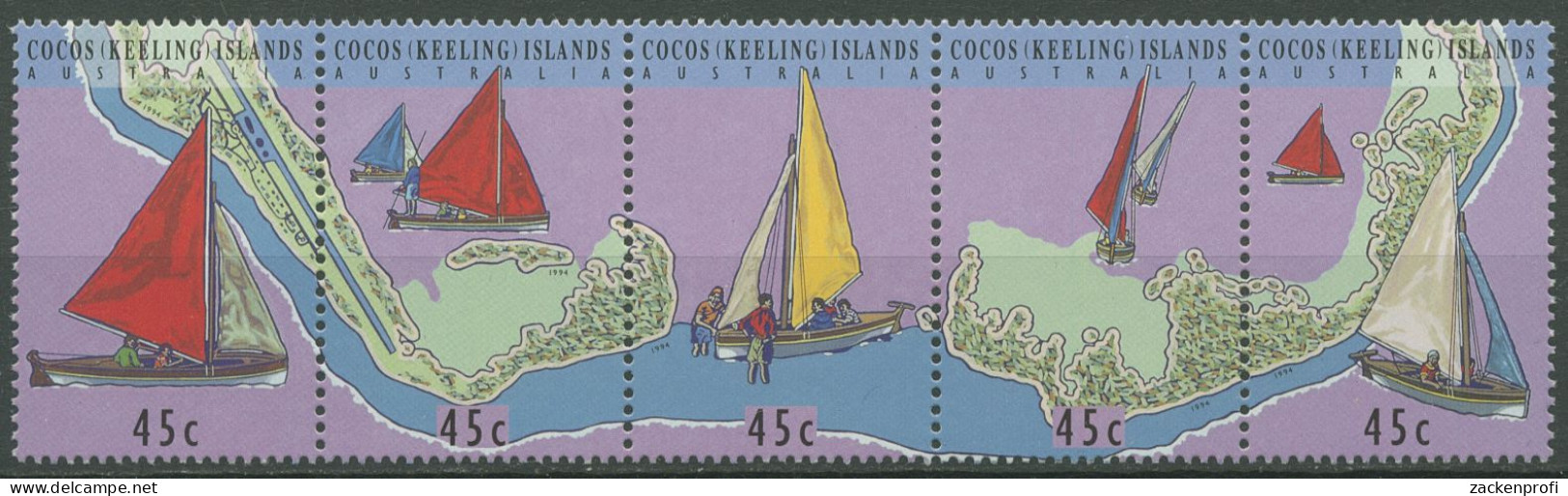 Kokos-Inseln 1994 Landkarte Segelboote 320/24 ZD Postfrisch (C40348) - Cocos (Keeling) Islands