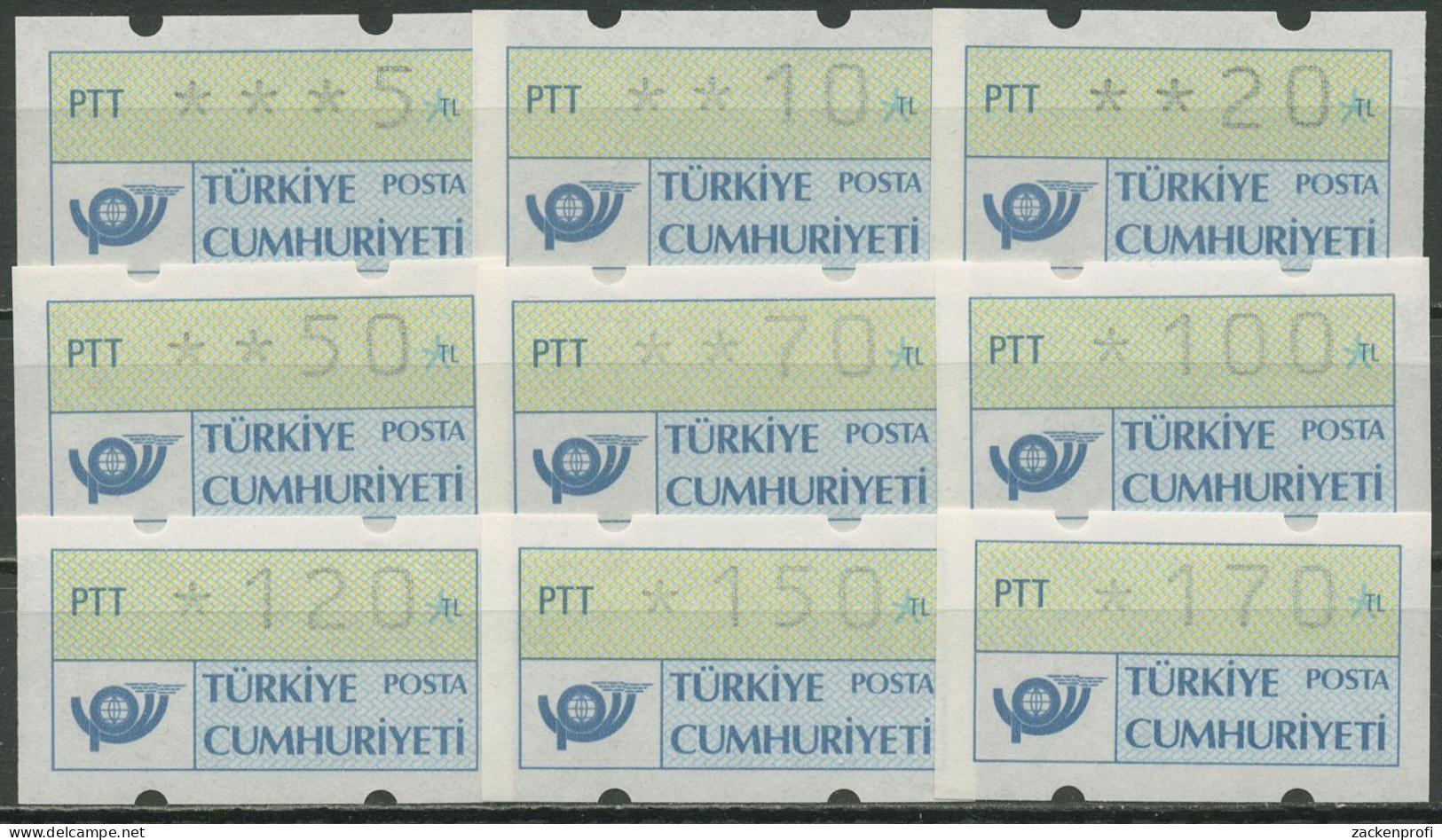 Türkei ATM 1987 Postemblem Satz 9 Werte ATM 1.1 S 1 Postfrisch - Distributeurs