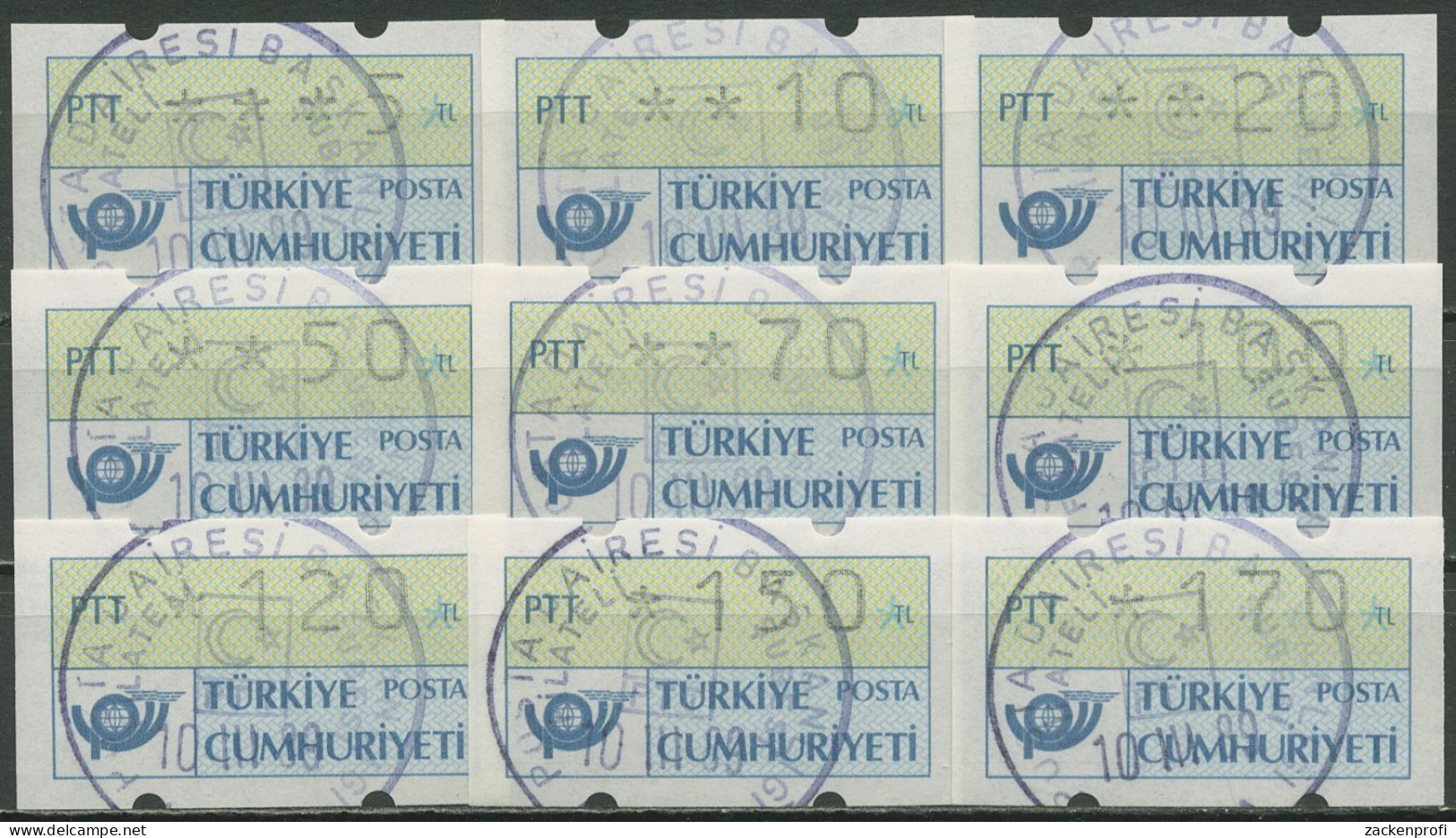 Türkei ATM 1987 Postemblem Satz 9 Werte ATM 1.1 S 1 Gestempelt - Distribuidores