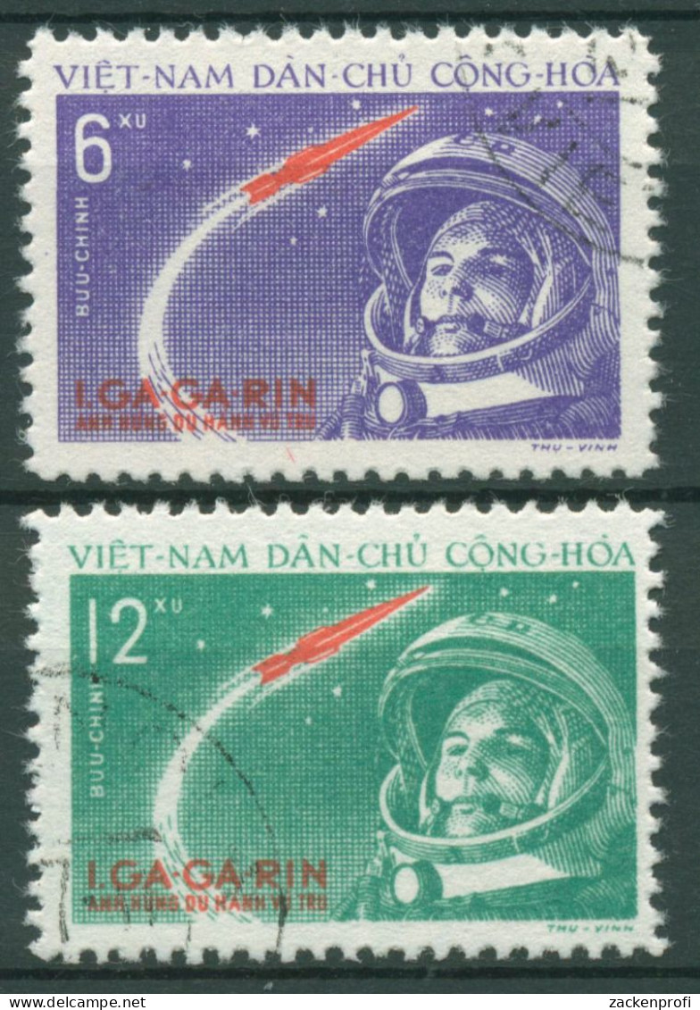 Vietnam-Nord 1961 Weltraumflug Kosmonaut Juri Gagarin 166/67 A Gestempelt - Vietnam