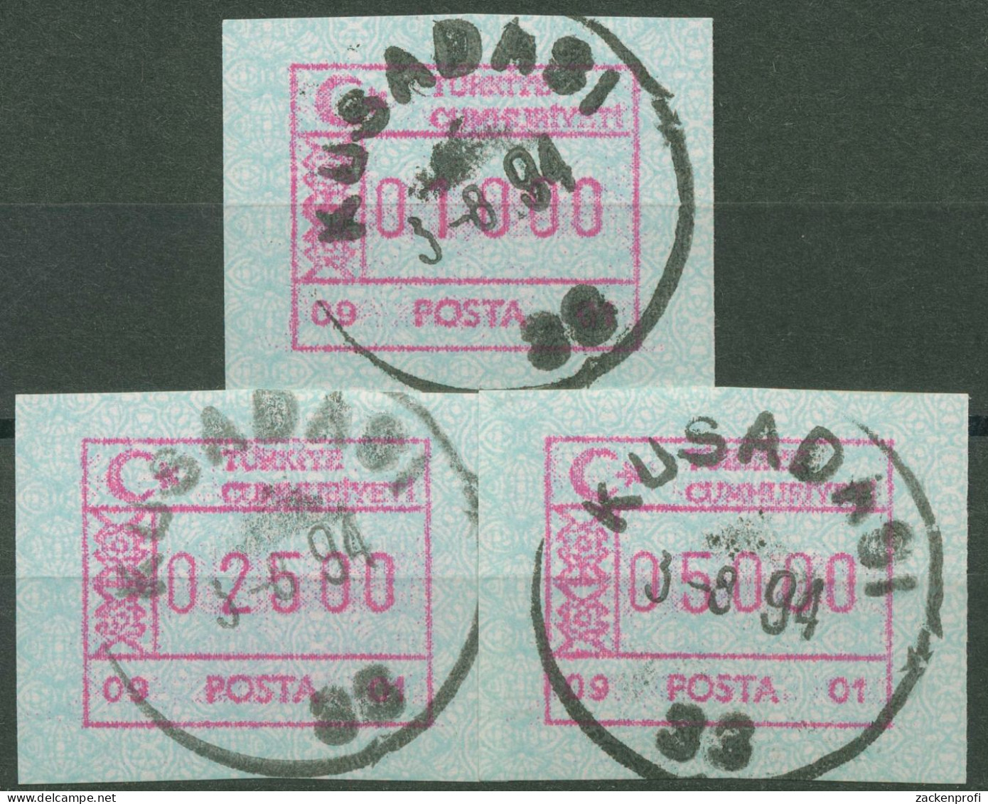 Türkei ATM 1992 Ornamente Automat 09 01, Satz 3 Werte ATM 2.5 S Gestempelt - Distribuidores