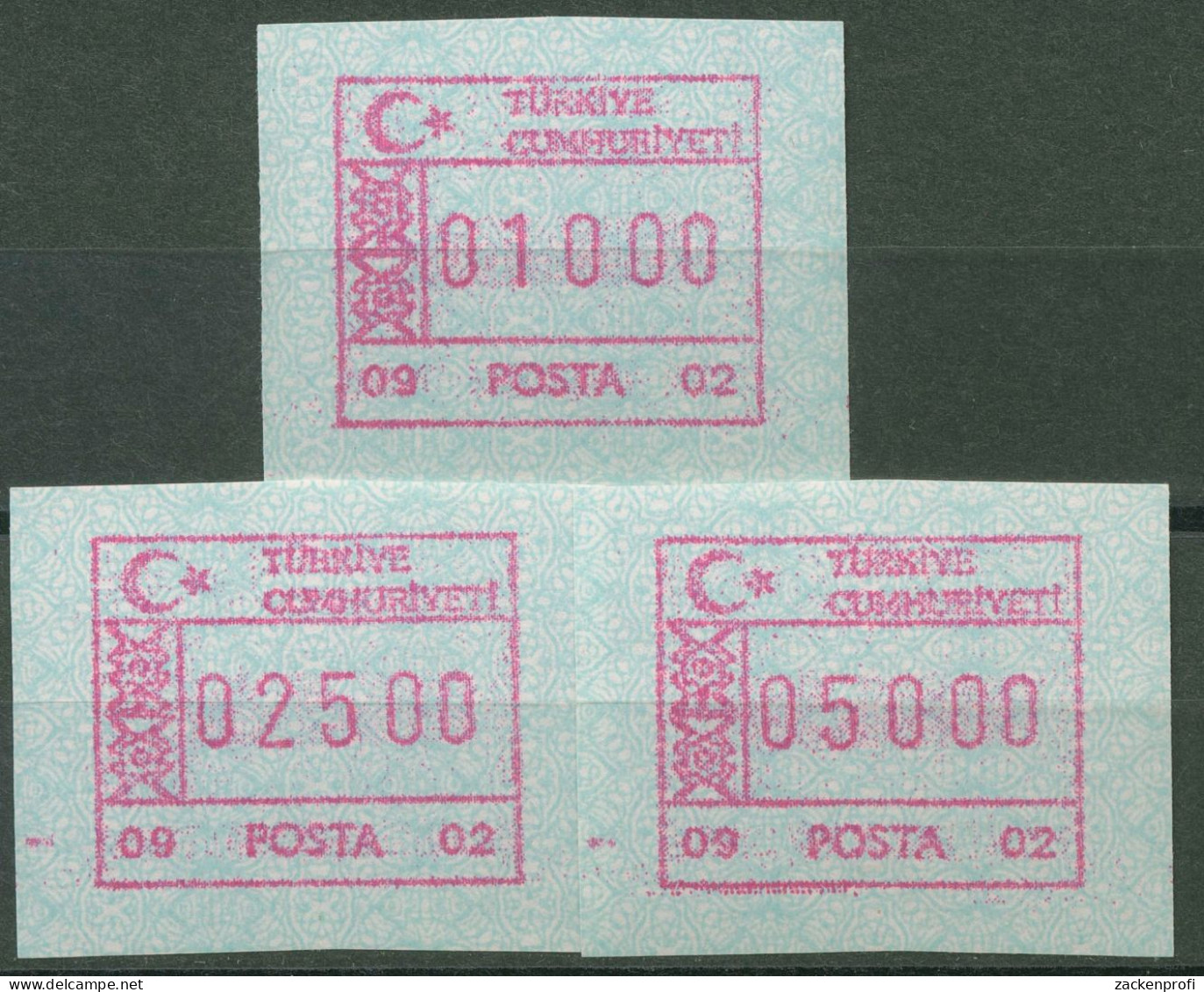 Türkei ATM 1992 Ornamente Automat 09 02, Satz 3 Werte ATM 2.6 S Postfrisch - Automatenmarken