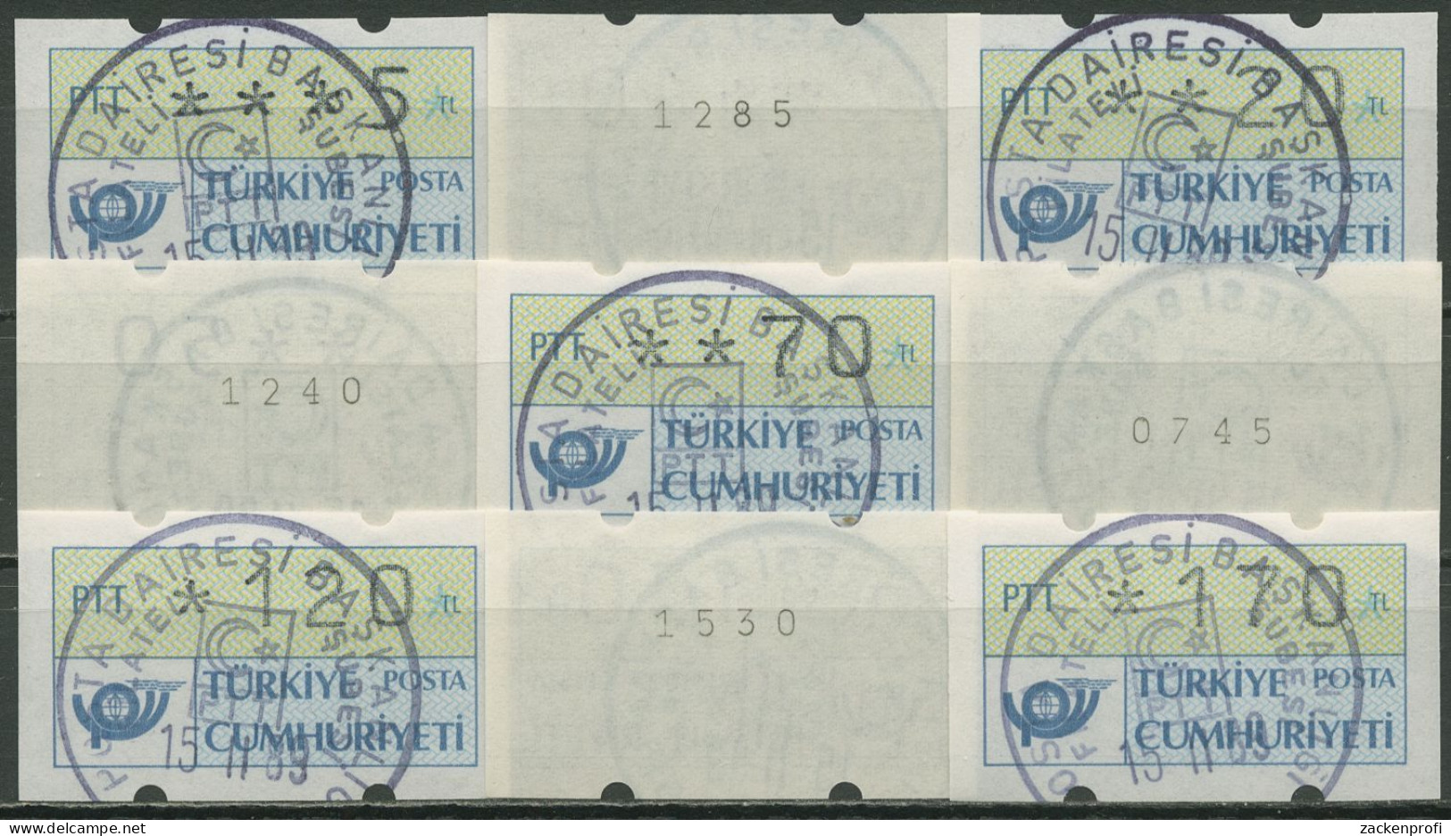 Türkei ATM 1987 Postemblem Satz 9 Werte ATM 1.1 S 1 Mit Nr. Gestempelt - Distribuidores