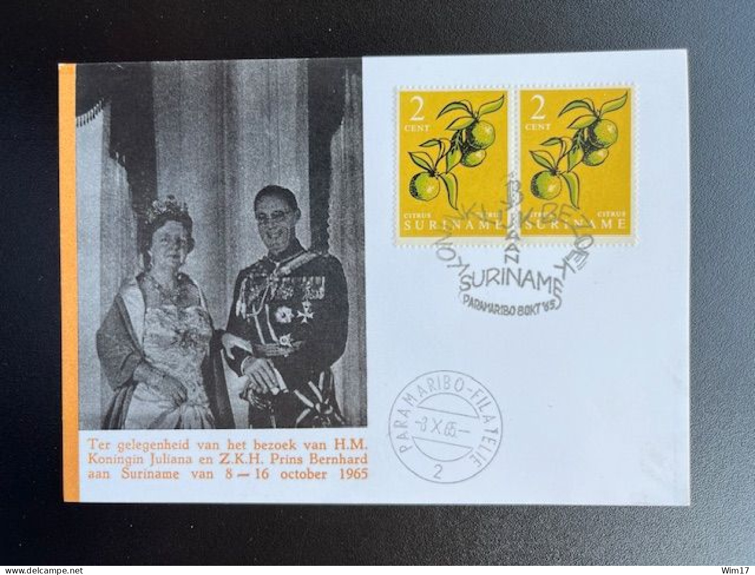 SURINAM 1965 CARD ROYAL VISIT 08-10-1965 SURINAME - Suriname ... - 1975