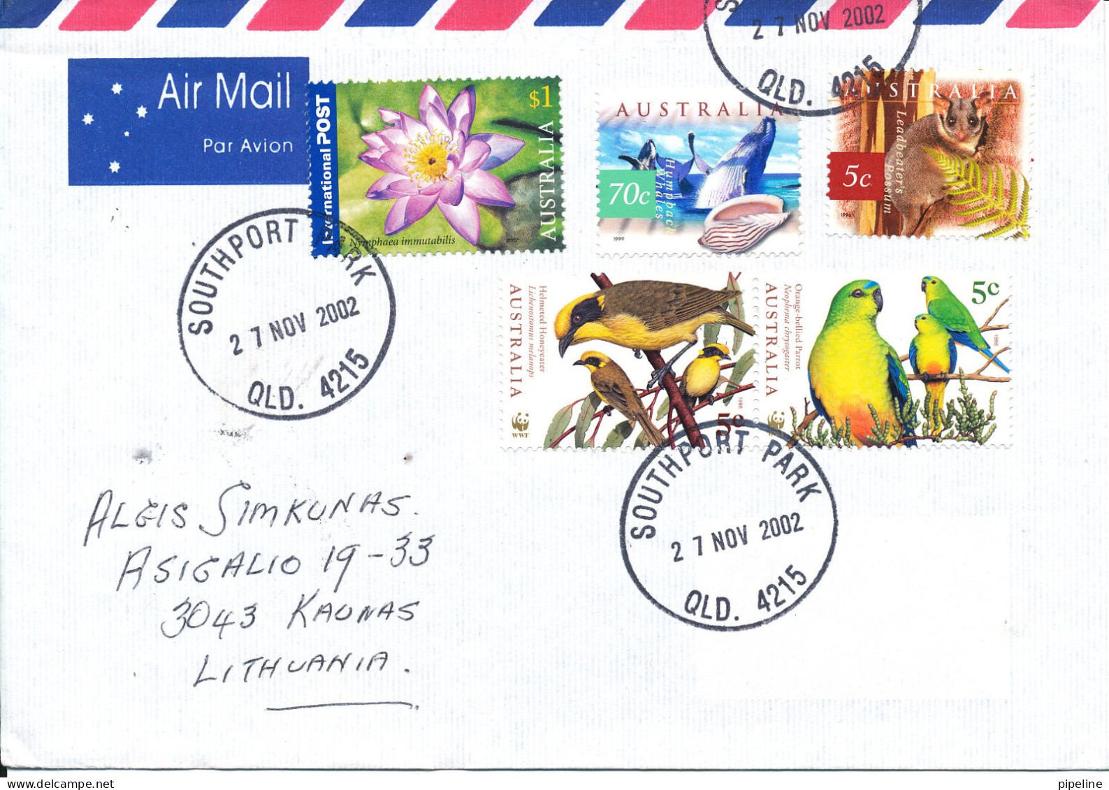 Australia Air Mail Cover Sent To Lithuania 27-11-2002 With More Topic Stamps - Cartas & Documentos